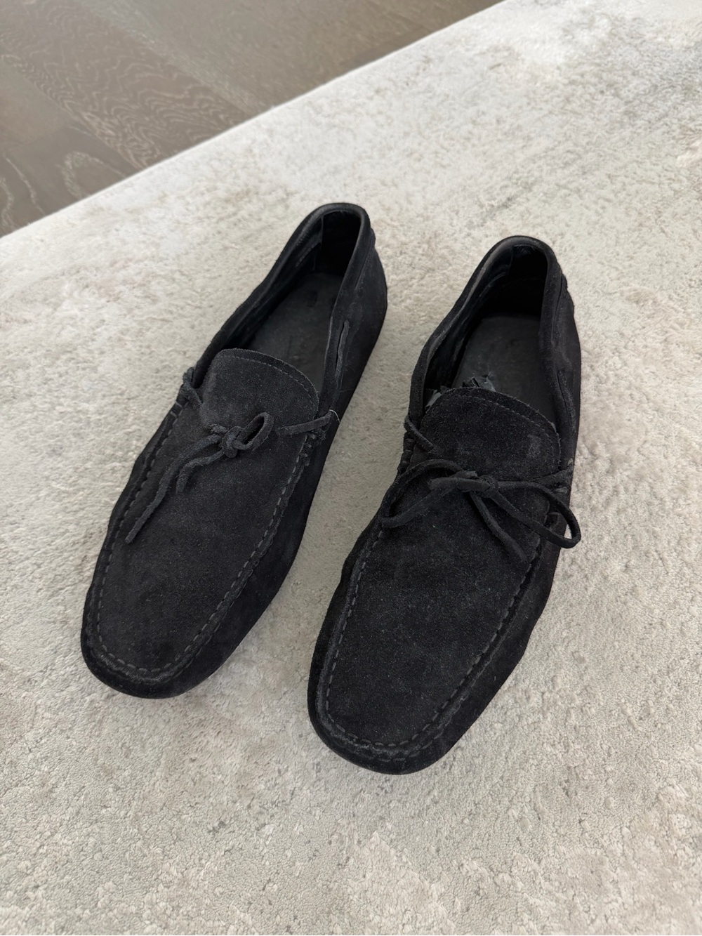 Tod's Black Suede Lace-Front Driving Loafers
